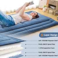 Garvee Futon Mattress Japanese Floor Mattress Full Size, Roll Up Sleeping Mattress for Floor, Japanese Style Floor Bed Foldable Floor Mattress Tatami Mat for Camping Travel, Navy Blue