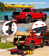 Garvee Truck Ladder Rack 800LBS Capacity Adjustable Height 10.51-11.53" Aluminum Heavy-Duty Steel, Fits Large Pickup Beds, Outdoor Hauling