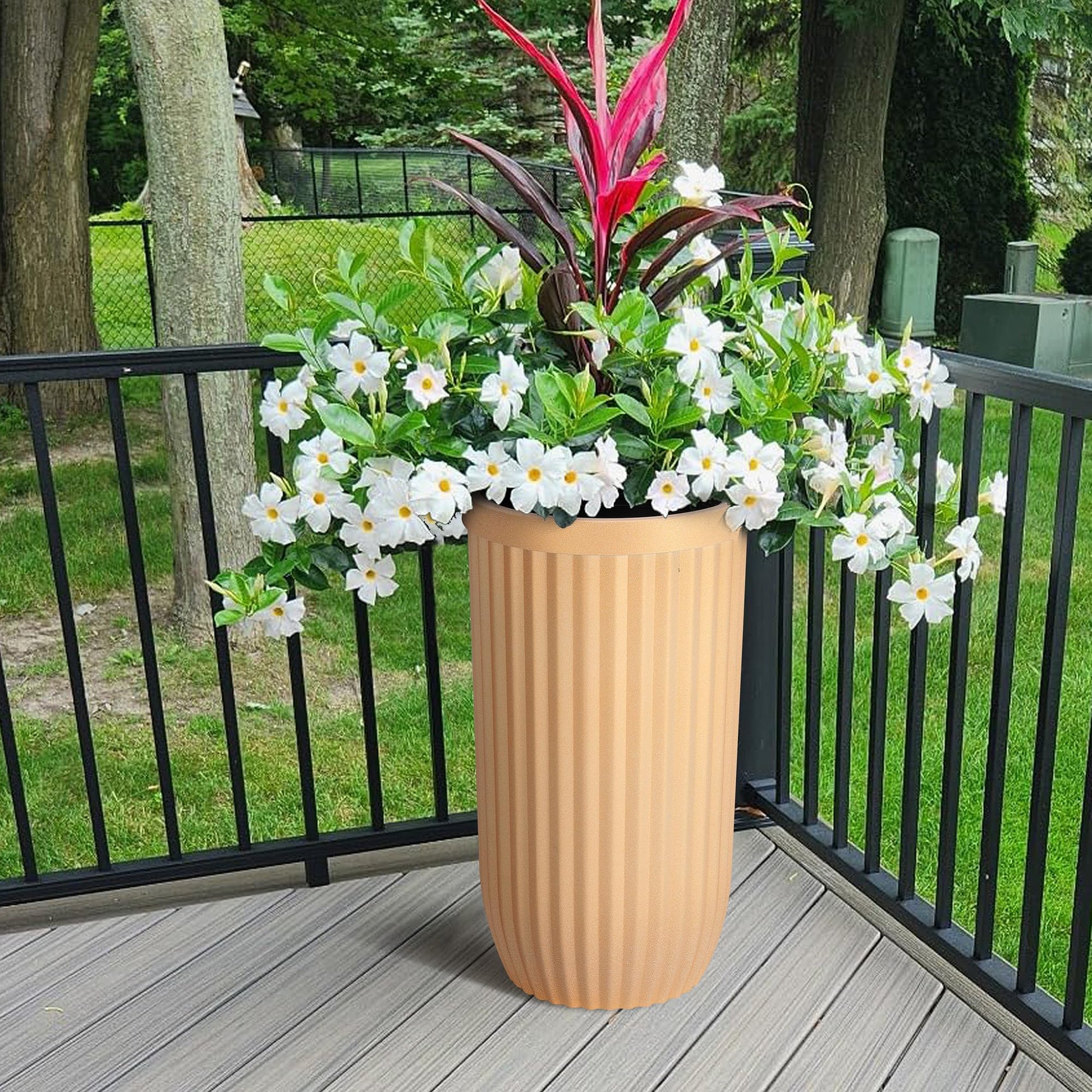 gold tall plant pot Garvee 31" Tall Gold Planter with Water Level Monitor, Self-Watering System & Wheels