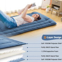 Garvee Twin Size Futon Mattress, Japanese Floor Mattress Floor Bed for Kids Adults Roll Up Sleeping Mattress, Tatami Mat Dorm Floor Mattress Pad for Easy Storage, Navy Blue