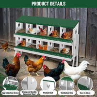 Garvee Nesting Boxes for Chickens, 10 Compartment Chicken Nesting Box with Elevated Metal Legs, Metal Chicken Laying Boxes with Perch, Secure Lid, Versatile Wall Mount or Free Standing for Hens, Green