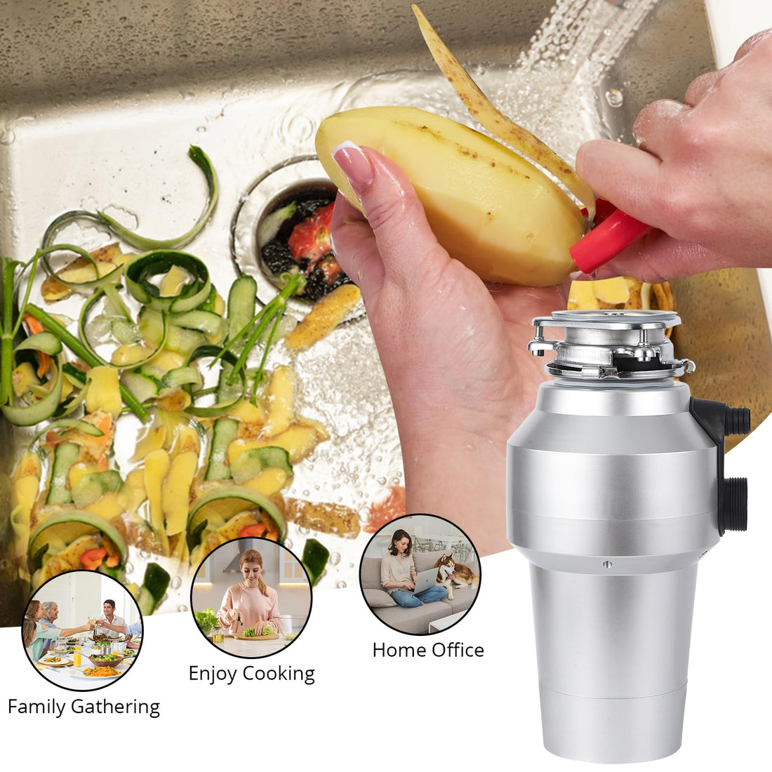 Garvee 3/4HP Garbage Disposal, Sink Garbage Disposal With Air Switch, Continuous Feed Food Waste Disposer Cleaner With 14 In Power Cord, 560W 4200r/Min,Rose Gold