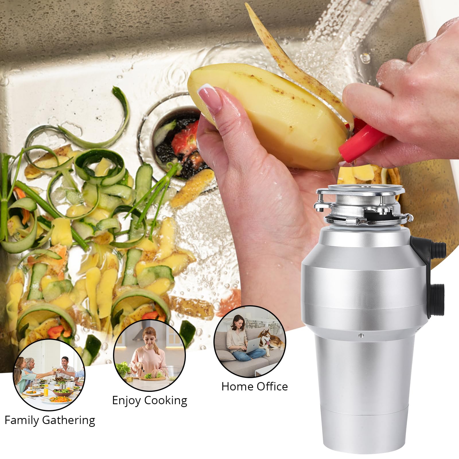 Garvee 3/4HP Garbage Disposal, Sink Garbage Disposal With Air Switch, Continuous Feed Food Waste Disposer Cleaner With 14 In Power Cord, 560W 4200r/Min,Rose Gold