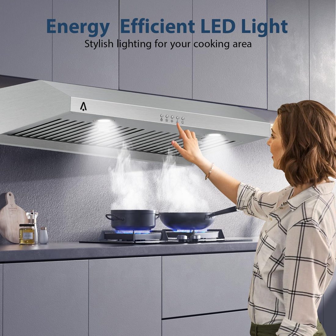 Garvee Range Hood 30 inch, 400 CFM Under Cabinet Range Hood with Strong Suction, Stainless Steel Kitchen Hood with 3-Speed Exhaust Fan and Two Bright LED Lights