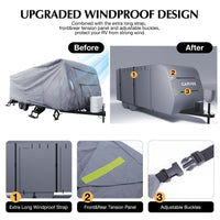 Garvee RV Cover, 27-30FT Travel Trailer Cover, Anti-UV and Waterproof with Windproof Straps, Tire Covers, Gutter & Tongue Jack Covers, and Adhesive Repair Patches for Motorhomes