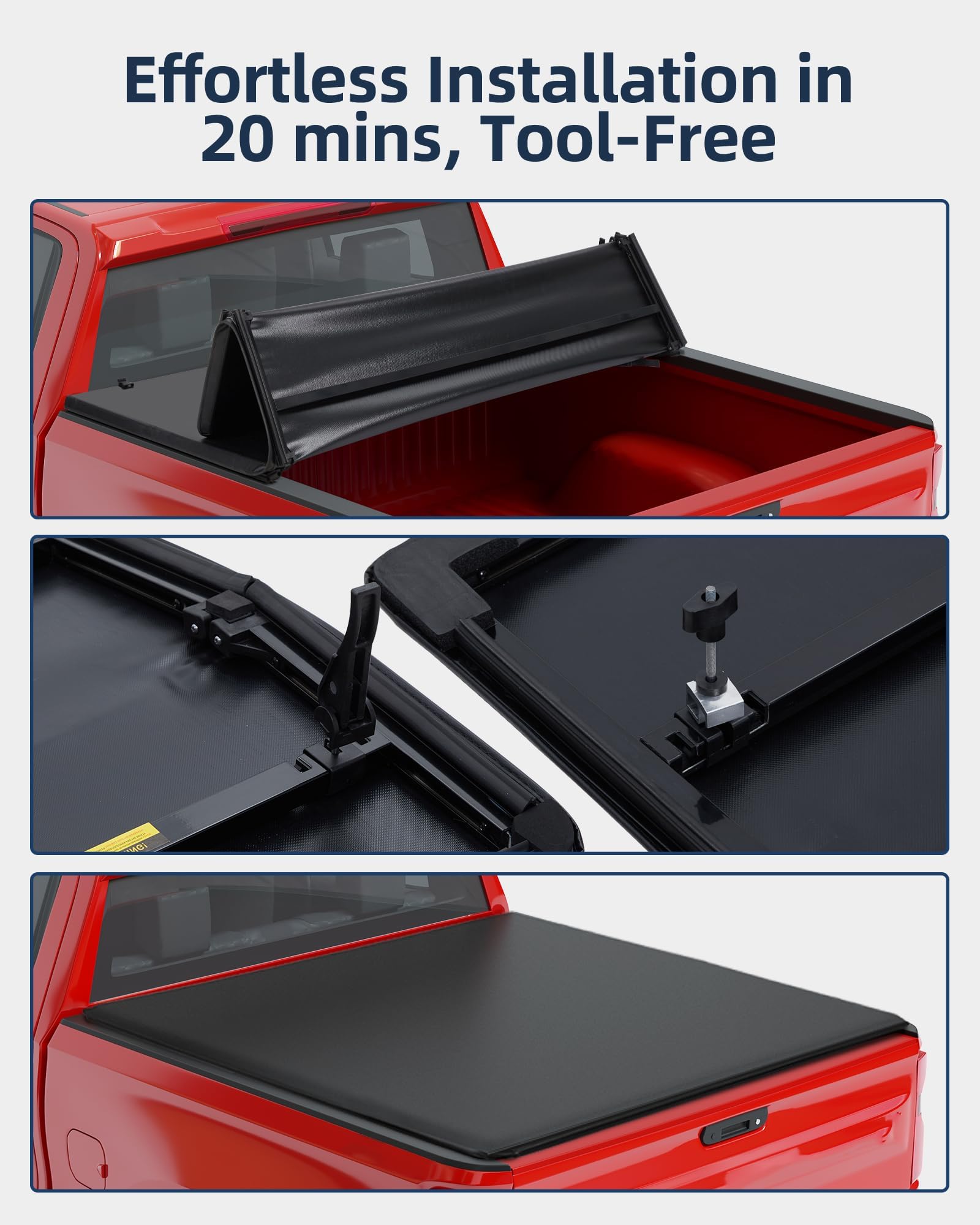 Garvee Soft Quad-Fold Tonneau Cover - Fits 2014-2018 Chevrolet Silverado/Sierra 1500 with 6.6 FT Bed, Folding Truck Bed Cover with Aluminum and PVC Construction, Black