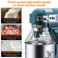 Garvee 15QT Commercial Food Mixer, Professional Large Stand Mixer With 3-Speed Adjustable, Heavy Duty Electric Dough Mixer for Restaurant Industrial Grade, Steel Bowl, Dough Hooks