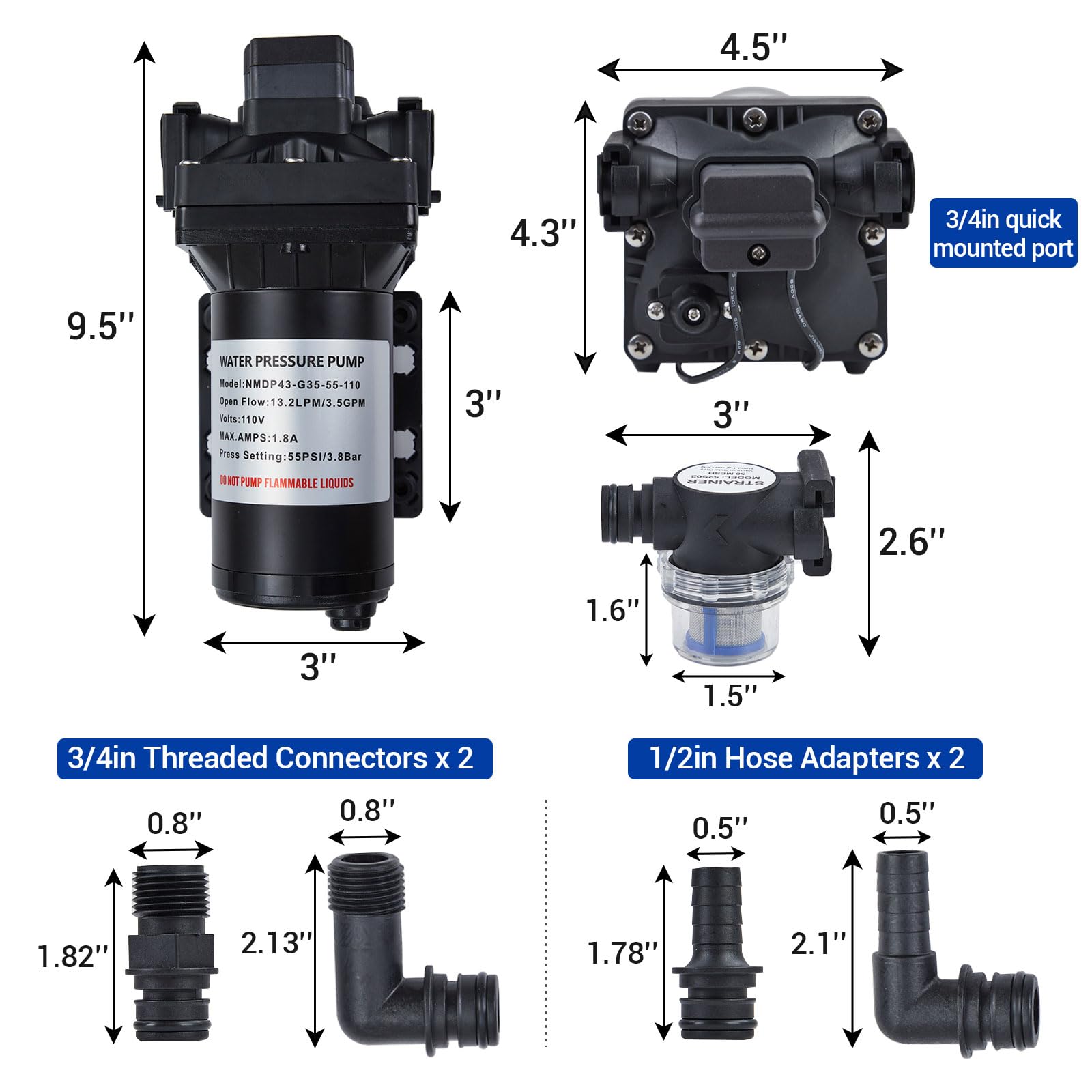 Garvee Water Pressure Booster Pump 110V AC 3.5GPM 55PSI On Demand Water Diaphragm Pump with 124Ft Head Lift, Self-Priming RV Fresh Water Pump with Pressure Switch for Home Marine Yacht Garden Hose