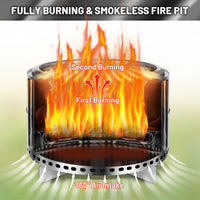 Garvee 27" Portable Smokeless Firepit with Stand - Stainless Steel Wood Burning Bonfire Fire Pit for Camping & Picnic, Large with Carry Bag & Split Structure