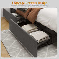 Garvee Platform Bed Frame, Fabric Upholstered with 4 Storage Drawers, No Box Spring Needed, Wooden Slats Support, Noise Free, Easy Assembly, Dark Grey(KING)