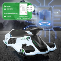 Garvee Ride - G Series: 24V Drift Go-Kart for Kids: Quality Metal, 7.5mph, LED, Music, for 8-12 Years Old - White