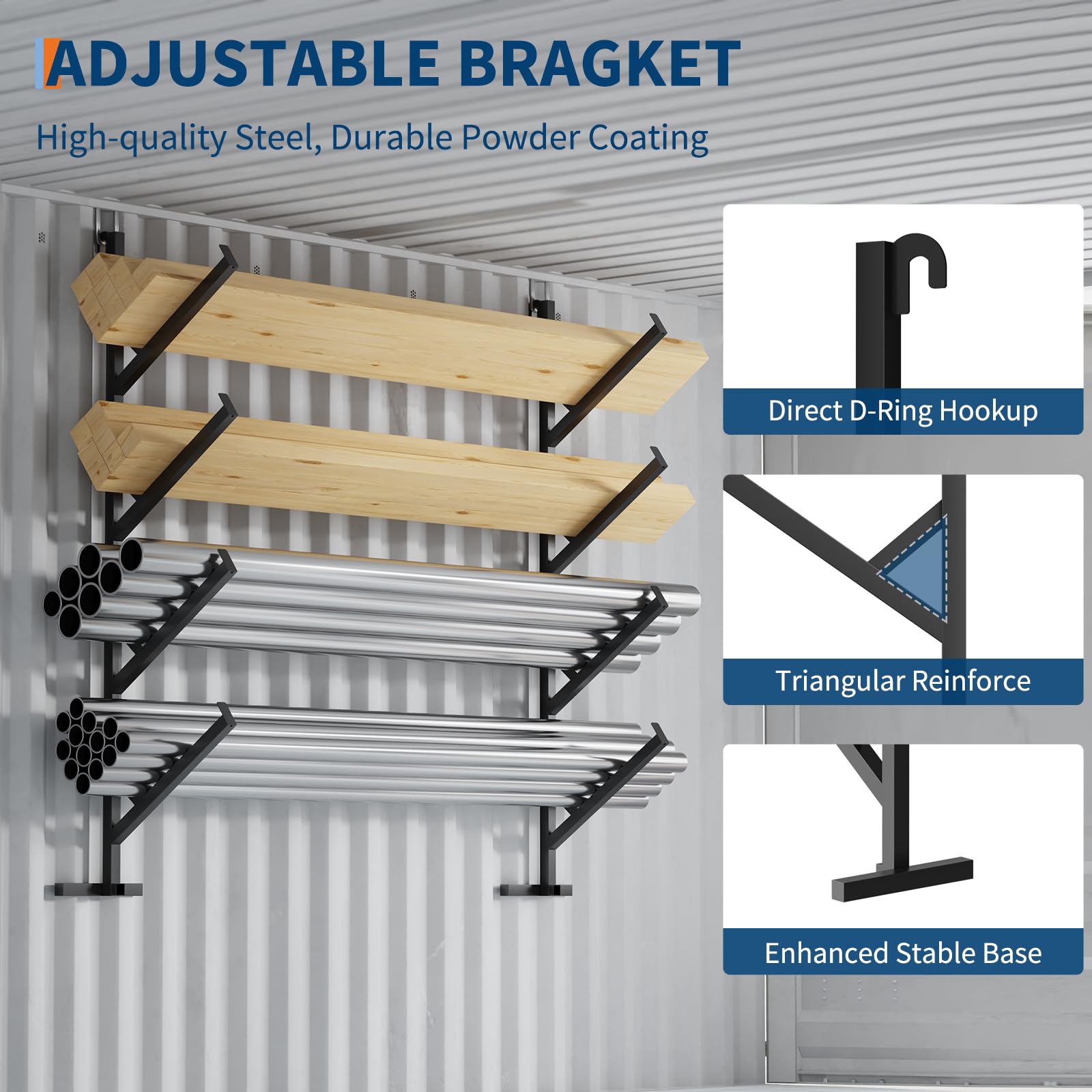 Garvee 4 Pack Shipping Container Pipe Rack, 4-Tier Heavy-Duty Container Shelving Brackets, No-Drill Installation, Vertical Storage, 400 LB Capacity, Black
