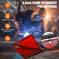 Garvee 8 X 6 FT Vinyl Welding Screen with Frame, Flame-Resistant PVC Welding Curtain with Lockable Swivel Wheels, Transparent Welding Screen Panel for Welding Safety, Red
