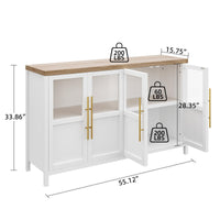 Garvee Sideboard Buffet Cabinet with 4 Glass Doors, 55" Large Buffet Cabinet with Storage, Modern Farmhouse Storage Cabinet Table for Kitchen Dining Room, Living Room , White