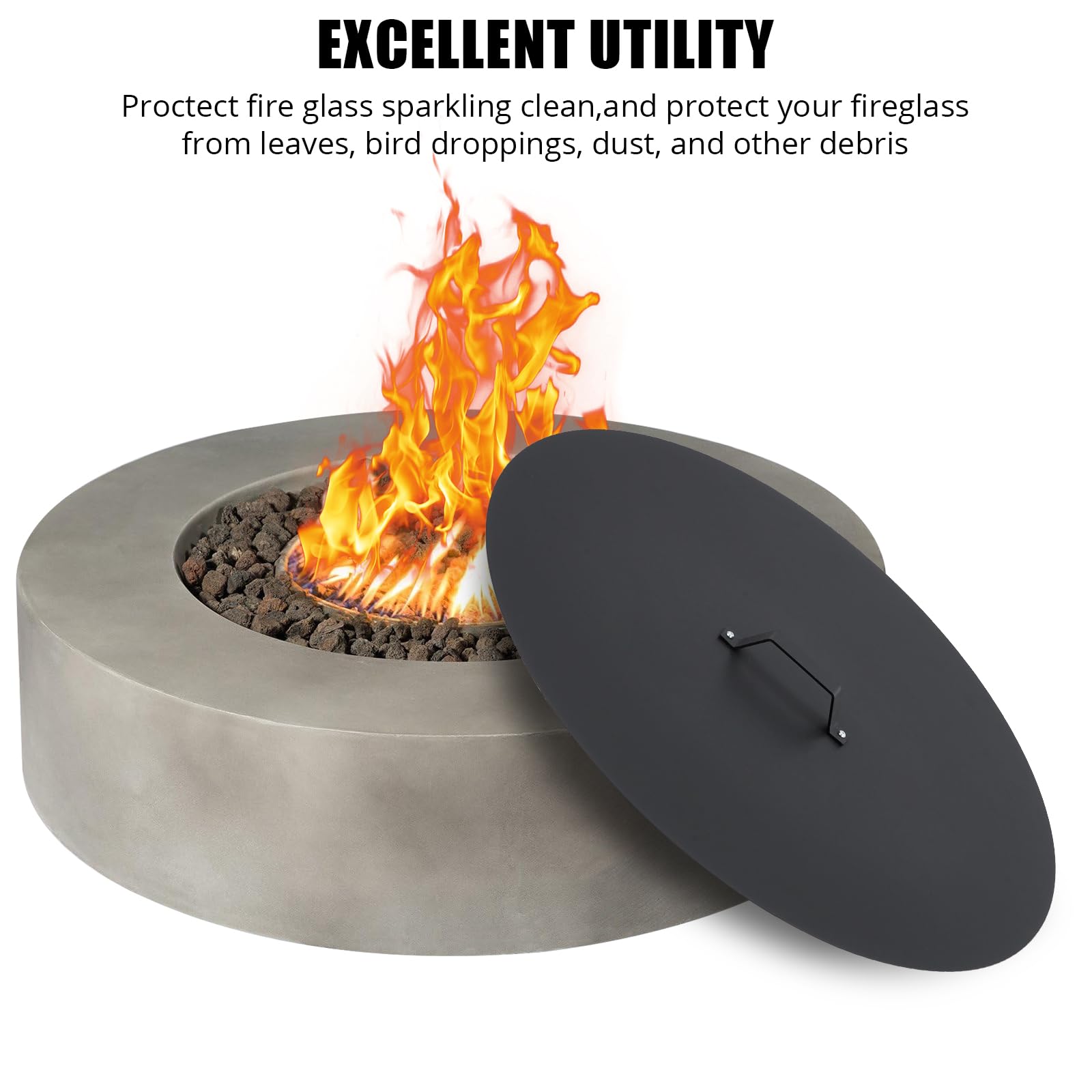 Garvee Fire Pit Cover - Compatible with Bonfire, Round Stainless Steel with Handle, Fits Inset Fire Pit, Perfect for Outdoor Patio Camping,28 * 28inch,Black