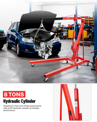 Garvee 2 Ton Engine Hoist Cherry Picker - 4400 Lbs Capacity, Foldable Design, Steel Frame, 6 Casters, Hydraulic Pump - Portable for Truck & Boat Engines, Red
