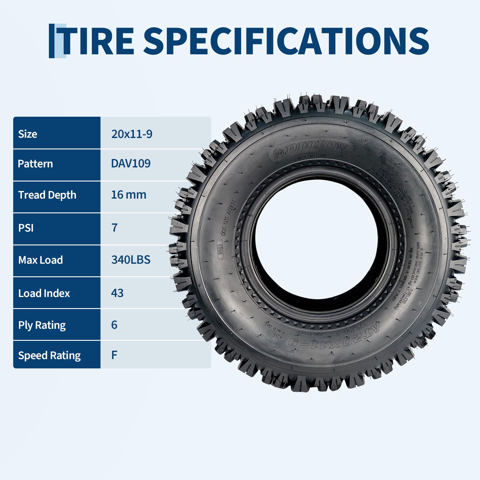 Garvee 20x11-9 Sport Racing ATV Tires - Tubeless Knobby Tread Off-Road Tires, Black