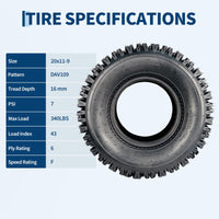 Garvee 20x11-9 Sport Racing ATV Tires - Tubeless Knobby Tread Off-Road Tires, Black