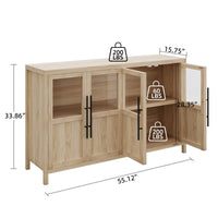 Garvee Sideboard Buffet Cabinet with 4 Glass Doors, 55" Large Buffet Cabinet with Storage, Modern Farmhouse Storage Cabinet Table for Kitchen Dining Room, Living Room, Pear Wood