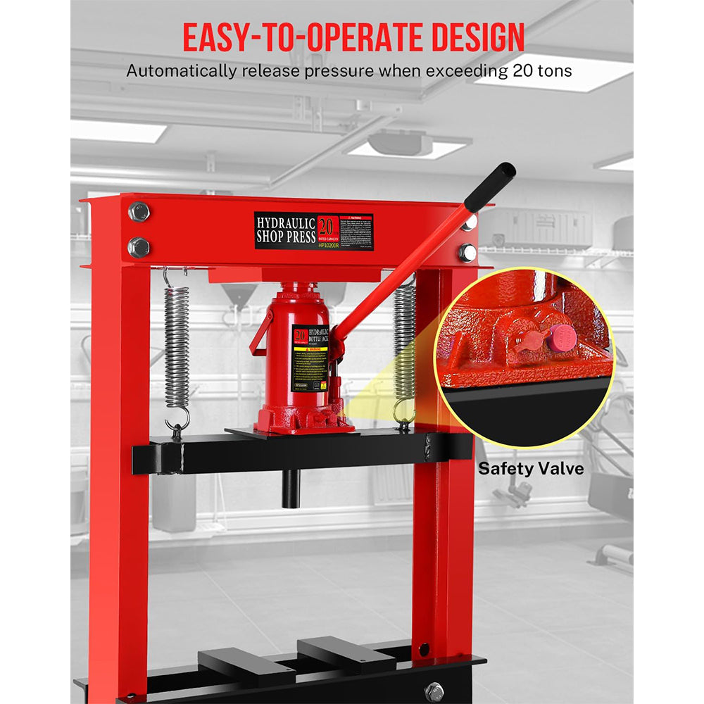 Garvee Hydraulic Press 20 Ton H-Frame Adjustable Shop Press With Stamping Plates For Garage Floor, Black, Heavy Duty