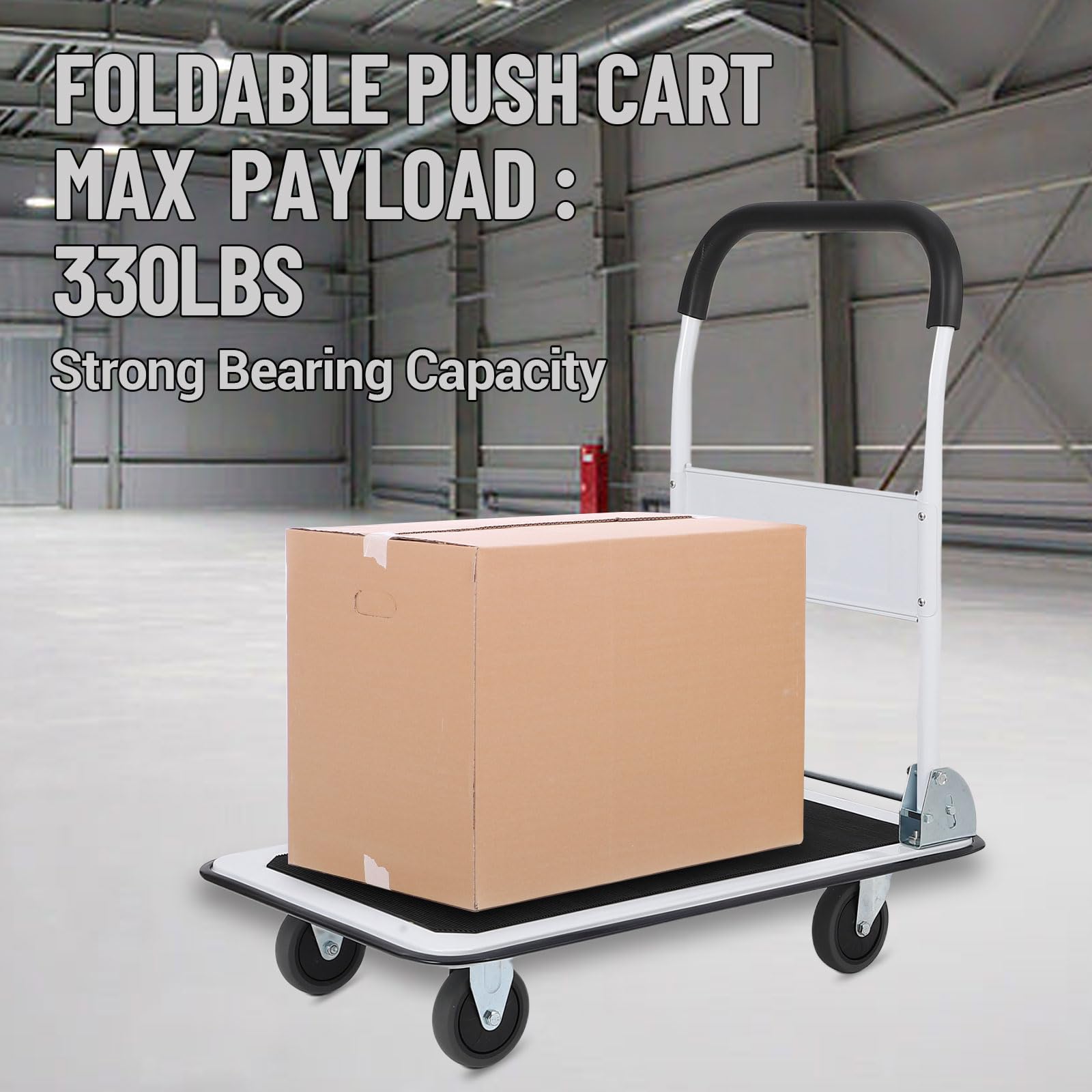 Garvee Platform Truck Cart 330 LBS Load Capacity, Foldable Steel Hand Push Dolly with 4" Rubber Wheels, Heavy Duty Flatbed Hand Cart 29" x 19" for Loading and Moving, Home Office Warehouse