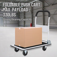 Garvee Platform Truck Cart 330 LBS Load Capacity, Foldable Steel Hand Push Dolly with 4" Rubber Wheels, Heavy Duty Flatbed Hand Cart 29" x 19" for Loading and Moving, Home Office Warehouse