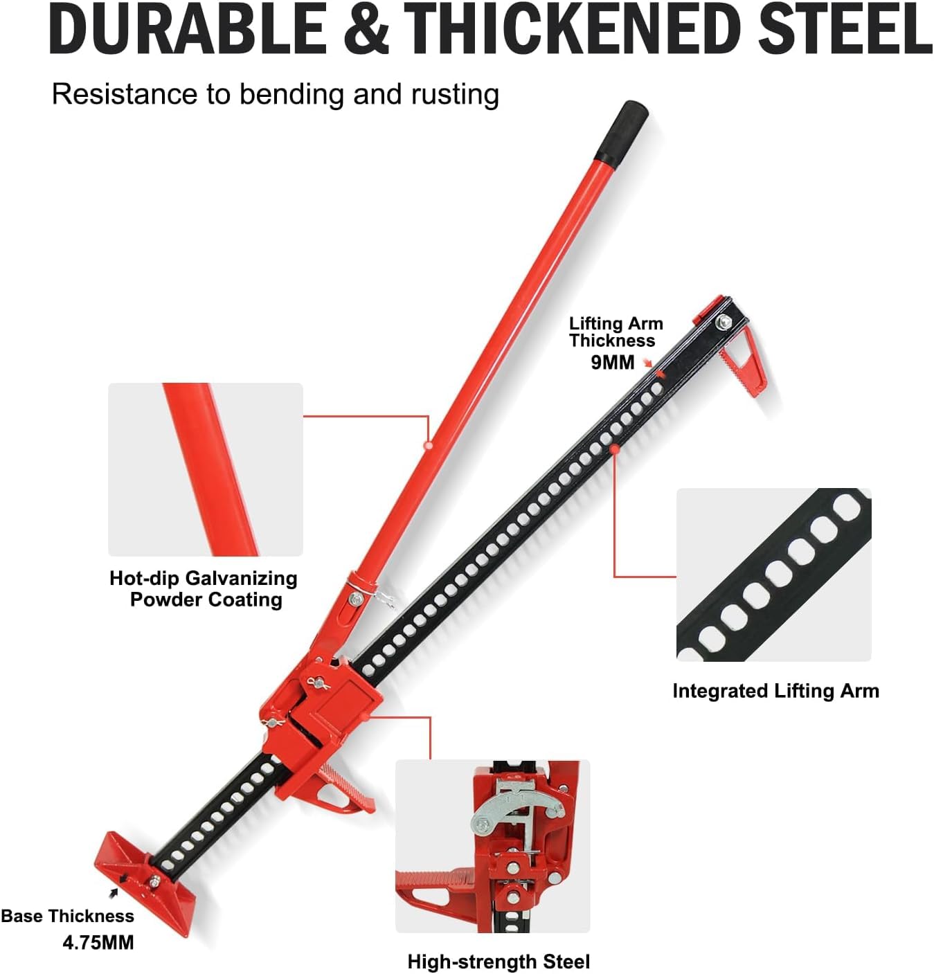 Garvee Farm Jack 48 Inch Heavy-Duty 6600 lbs Load Capacity, Steel & Cast Iron, Serrated Stable Base for Off-Road Vehicles, Tractor, SUV, and Farm Use