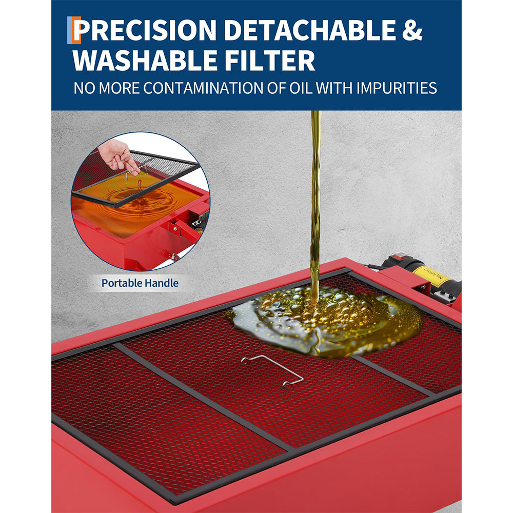 Garvee 25 Gallon Oil Drain Pan with 110V 180W Electric Pump, Metal Cart, 8FT Hose, Folding Handle, Wheels, for Cars, SUVs, Trucks, Buses, RVs