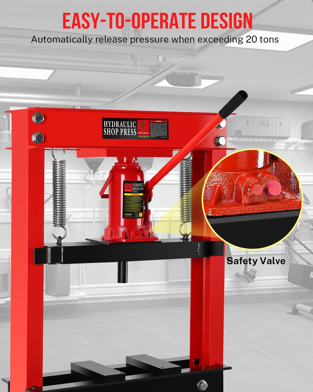 Garvee Hydraulic Press 20 Ton H-Frame Adjustable Shop Press With Stamping Plates For Garage Floor, Black, Heavy Duty