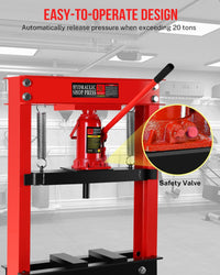Garvee Hydraulic Press 20 Ton H-Frame Adjustable Shop Press With Stamping Plates For Garage Floor, Black, Heavy Duty
