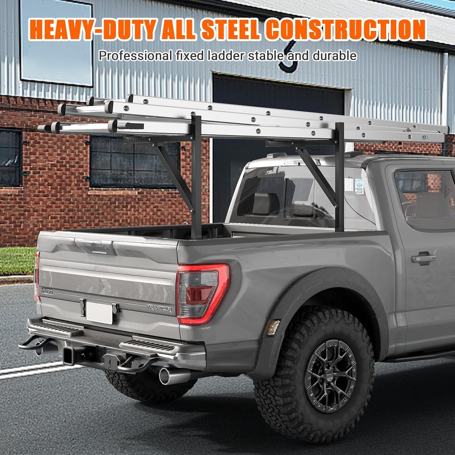 Garvee Truck Ladder Rack Extendable 19-34in Adjustable Height 44.5-49.5in Steel Heavy Duty Rust-Proof Powder Coated for Kayak Surfboard Lumber