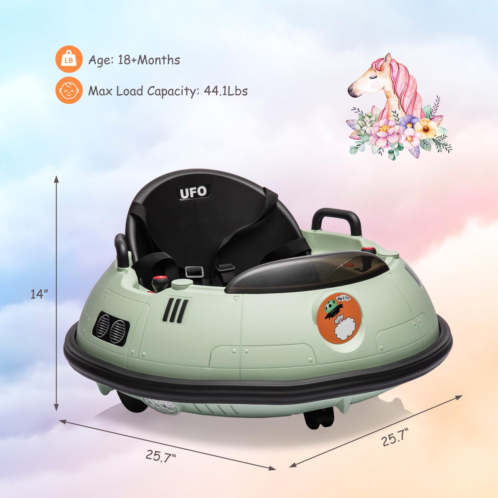 Garvee Ride B Series 12V Electric Ride on Bumper Car for Toddlers, Kids Bumper Car with Remote Control, LED Lights & 360 Degree Spin, Indoor and Outdoor for 18+ Months Kids - Green