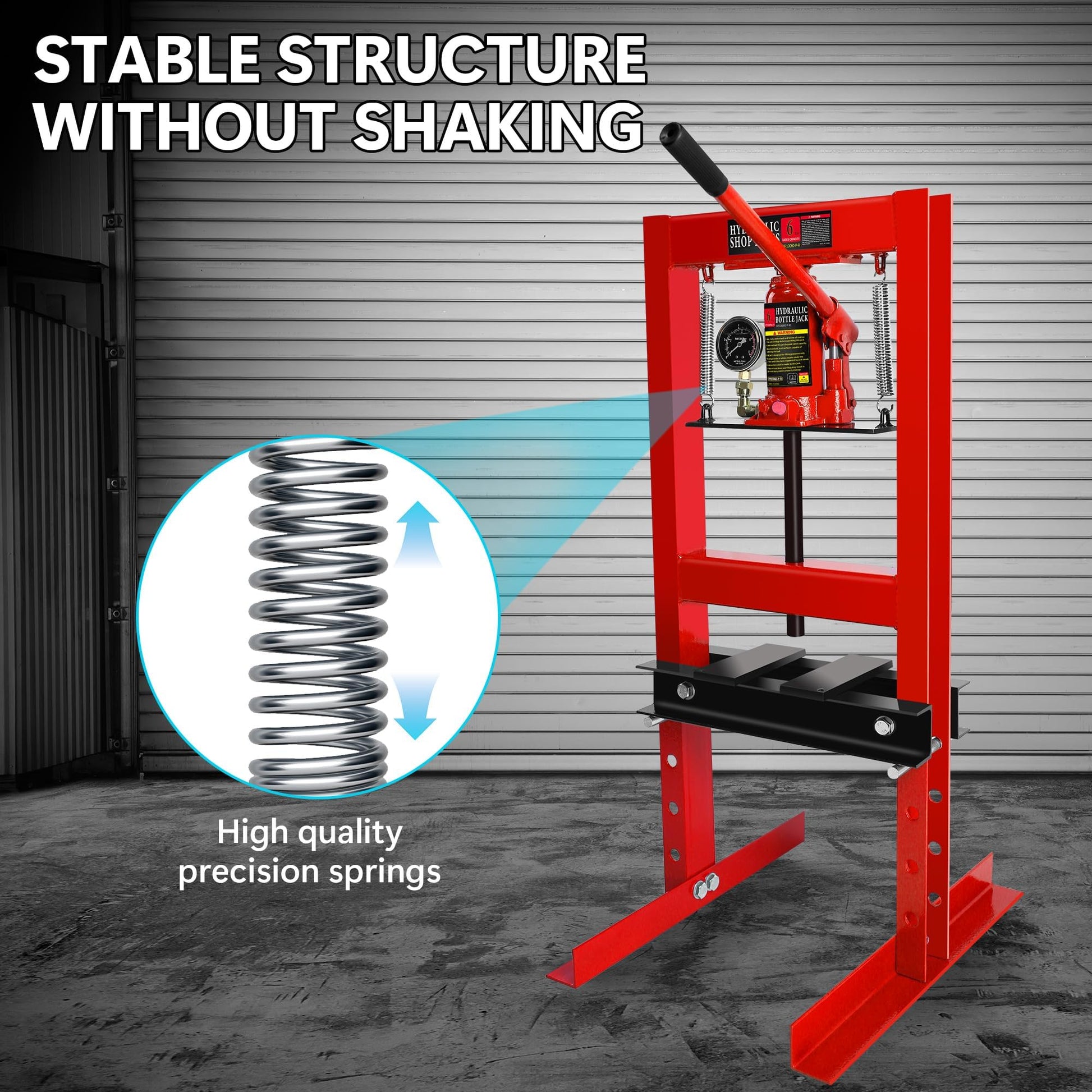 Garvee 6 Ton Shop Press with Pressure Gauge, Adjustable H-Frame Hydraulic Garage Floor Press with Stamping Plates for Bending, Straightening, Pressing Parts, and Installing Bearings & U-Joints, Red