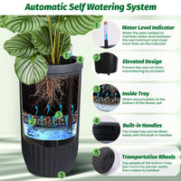 Garvee 31" Tall Black Planter with Water Level Monitor, Self-Watering System & Wheels - Medium Flower Pot for Living Room, Office, Patio & Garden