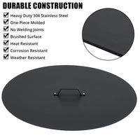 Garvee Fire Pit Cover - Compatible with Bonfire, Round Stainless Steel with Handle, Fits Inset Fire Pit, Perfect for Outdoor Patio Camping,28 * 28inch,Black