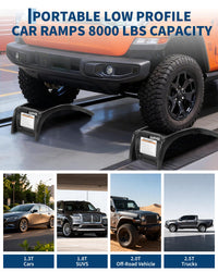 Garvee Heavy Duty 8 Inch Lift Sturdy Steel Car Ramps, 8000 lbs Capacity – Vehicle Service Ramps for Car, Truck, SUV – Oil Change, Repair, Maintenance – 2 Pack – Black