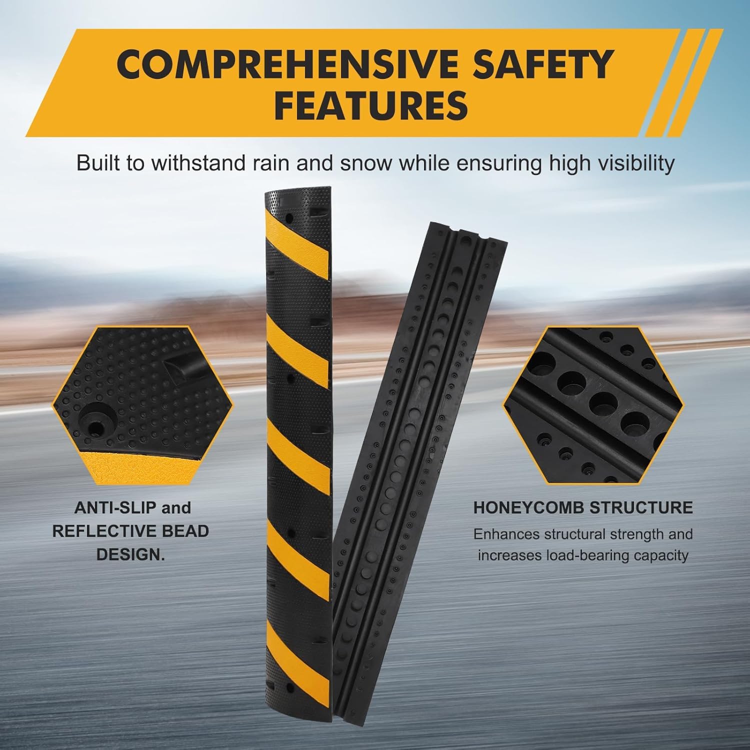Garvee 2PCS 6FT Rubber Speed Bump,25000 lbs Load Capacity Cable Protector Ramp with 2 Channe,Traffic Speed Humps for Home Garage Asphalt Concrete Gravel Driveway