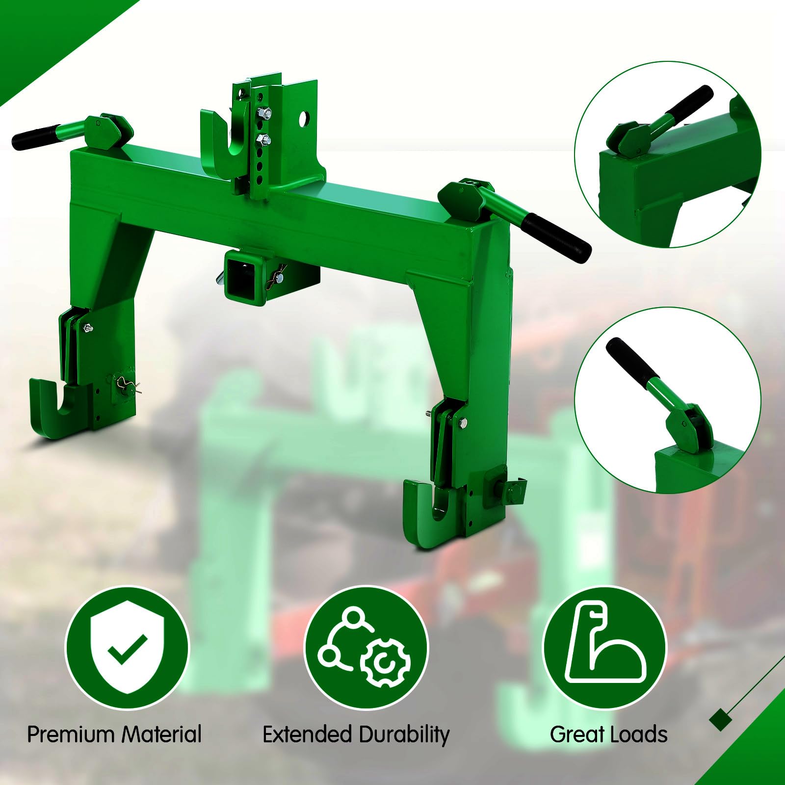 3-Point Quick Hitch Adapter - Fits Cat 1 & Cat 2 Tractors, 3000 Lb Capacity