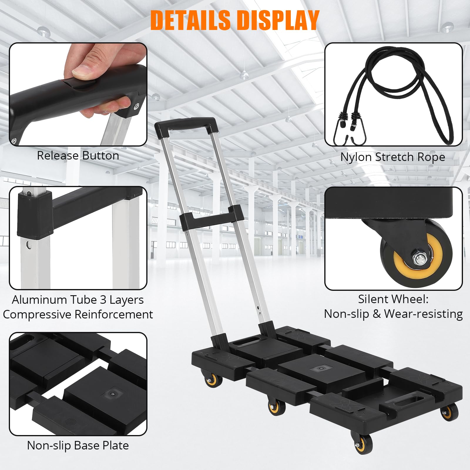 Garvee Folding Stroller - 176 lbs. Weight Capacity, Plastic Floor, 6 Wheels, Adjustable Handle, Foldable Stroller