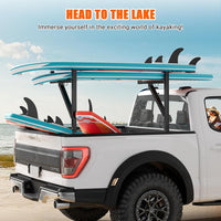 Garvee Truck Ladder Rack Extendable 19-34in Adjustable Height 44.5-49.5in Steel Heavy Duty Rust-Proof Powder Coated for Kayak Surfboard Lumber