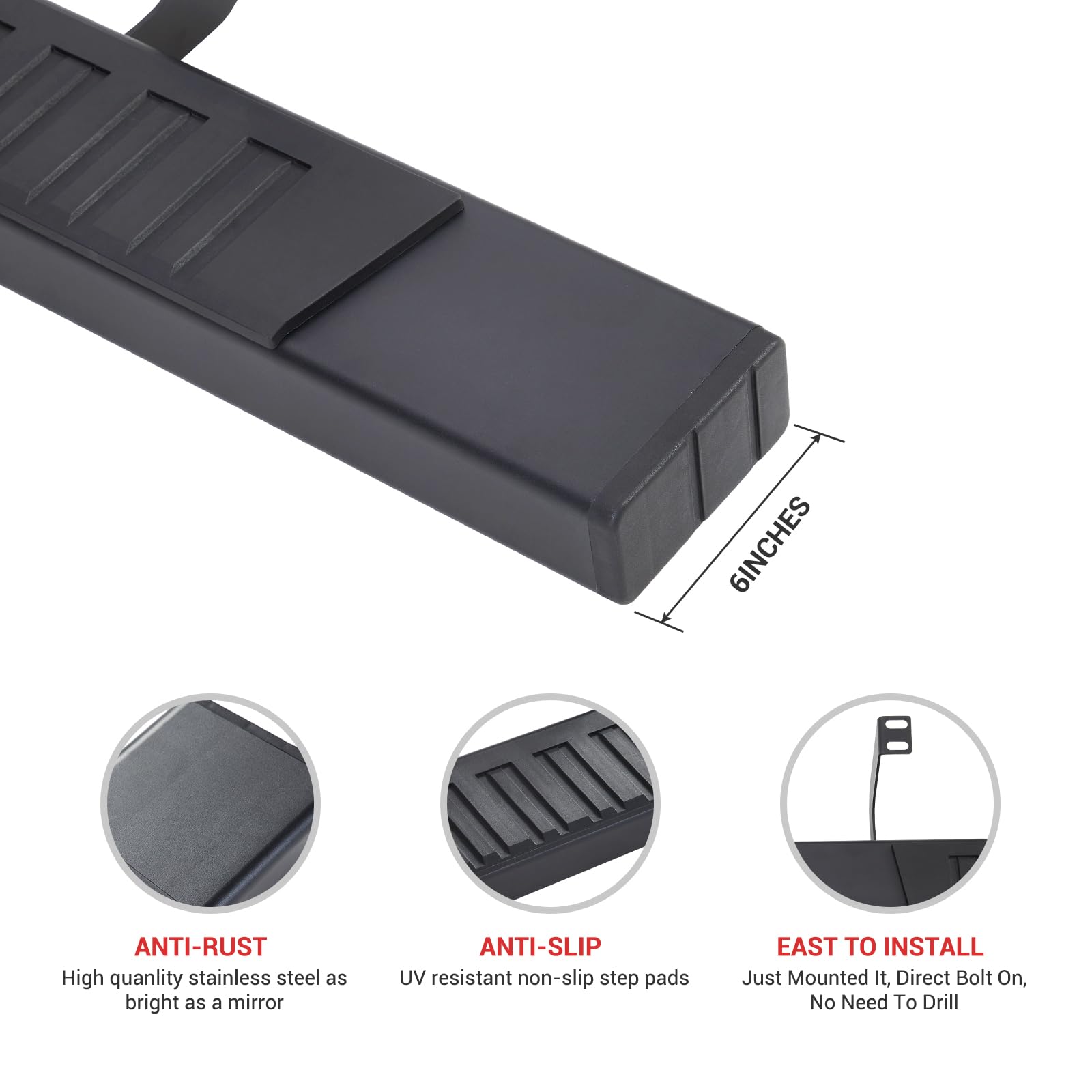 Garvee 6" Wide Running Boards for 2007-2018 Silverado 1500 Crew cab, Stainless Steel Side Steps Nerf Bars