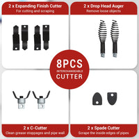 Garvee Auto Feed 100 FT x 3/8 Inch Drain Cleaner Machine with 250W Motor, Portable Sewer Snake Auger with 8 Cutters & Air-Activated Foot Switch, Fits 1" to 4" Pipes, Black & Red