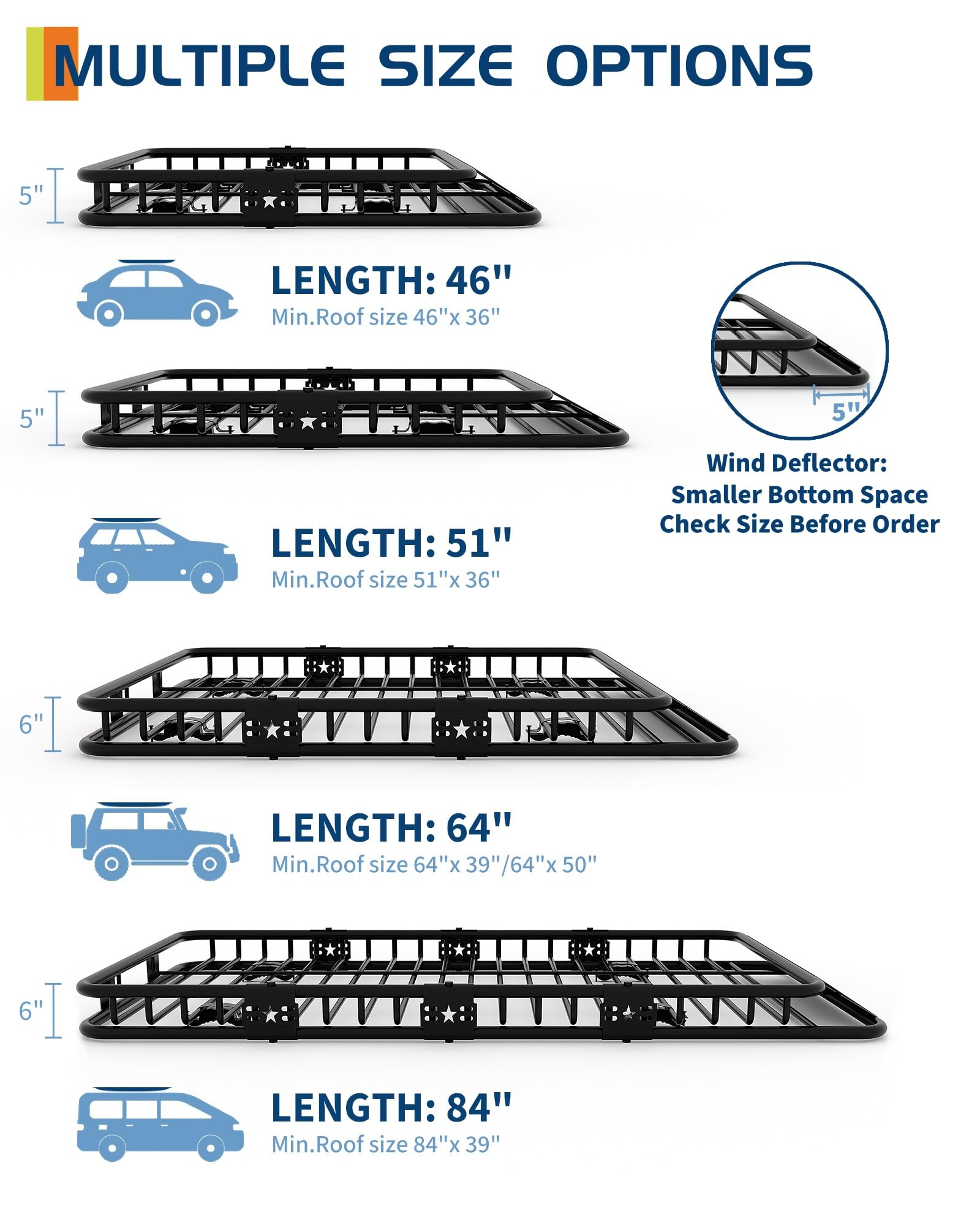 Garvee 46"x36"x5" Universal Roof Rack Carrier Basket - 200 lbs Capacity Heavy-Duty Rooftop Cargo Rack and Luggage Holder for SUVs, Trucks, and Vehicles, Black