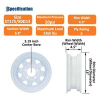 Garvee ST175/80D13 Trailer Tire and Wheel Assembly, Heavy-Duty Load Range C 6PR, 5 Lug White Modular Wheel, 13 Inch Tires for Utility and Boat Trailers, Set of 2