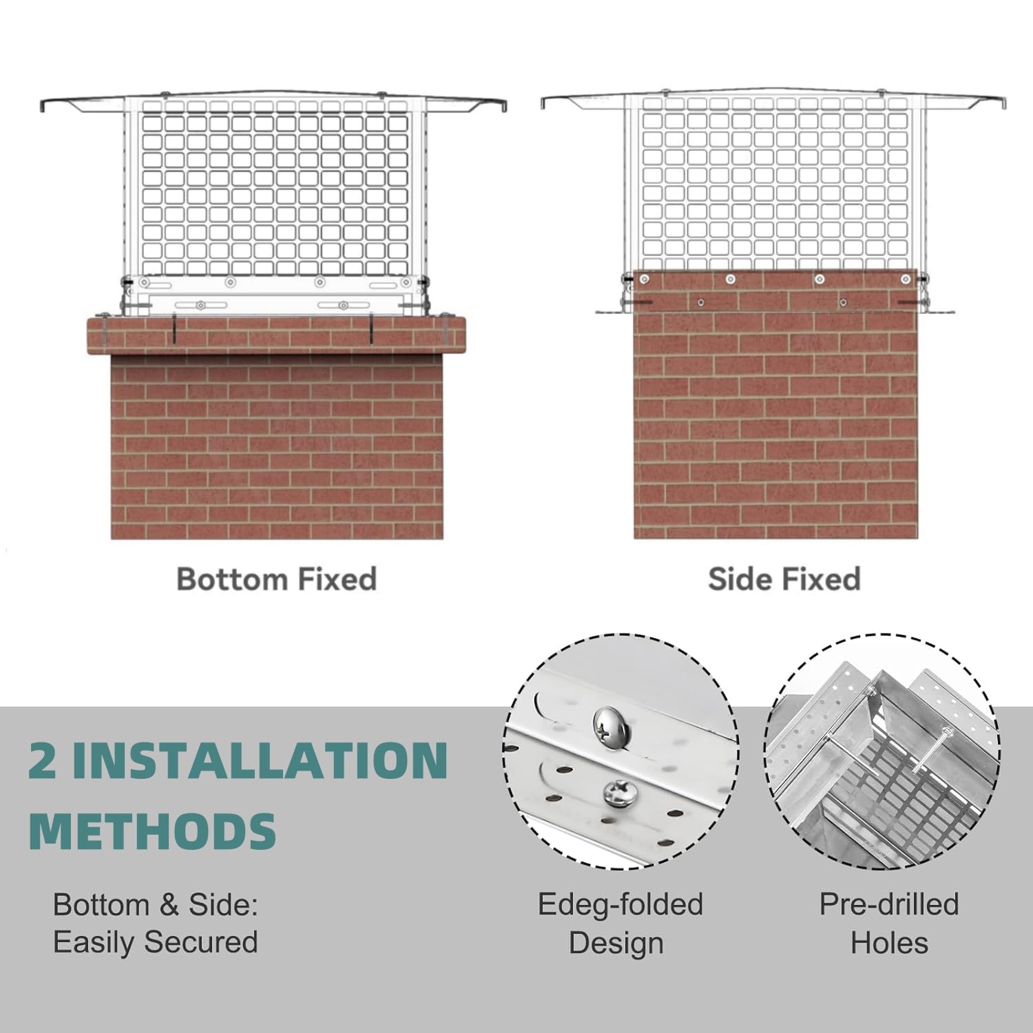 Garvee Chimney Cap, 12x12 Inches Square Chimney Cover, Stainless Steel Fireplace Chimney Caps with Adjustable Bottom, Mesh Covers for Outside Existing Clay Flue, Silver