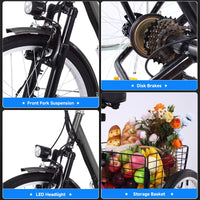 Garvee 24 Inch Adult Electric Tricycle Folding 7-Speed Electric Tricycle with Basket, 36V Detachable Battery, 250W Brushless Motor Suitable for Men and Women, Dark Gray