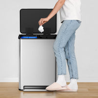 Garvee 60L/16 Gal Hands-Free Kitchen Trash Can, 2×8 Gal Pedal Trash Bin with Removable Baskets, Stainless Steel Garbage Can for Restaurant School Hospital Office