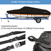 Garvee Heavy Duty 300D Marine Grade Waterproof Polyster Canvas,PU Waterproof Boat Cover,Fits 17-19ft V-Hull, Tri-Hull, Fishing Boat, Runabout, Bass Boat with Tightening Straps