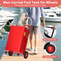 Garvee 40-Gallon Fuel Caddy - Portable Polyethylene Gasoline and Diesel Tank with Manual Rotary Pump, 360° Swivel Connector, 4 Wheels, and Side Hook for Cars and Boats, Red