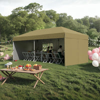 Garvee 10' X 20' Pop-Up Canopy Tent with 210D Oxford Fabric - Portable Instant Commercial Canopy Includes 4 Sidewalls, 12 Stakes, and 6 Sandbags for Farmers Markets, Weddings, and Camping, Khaki